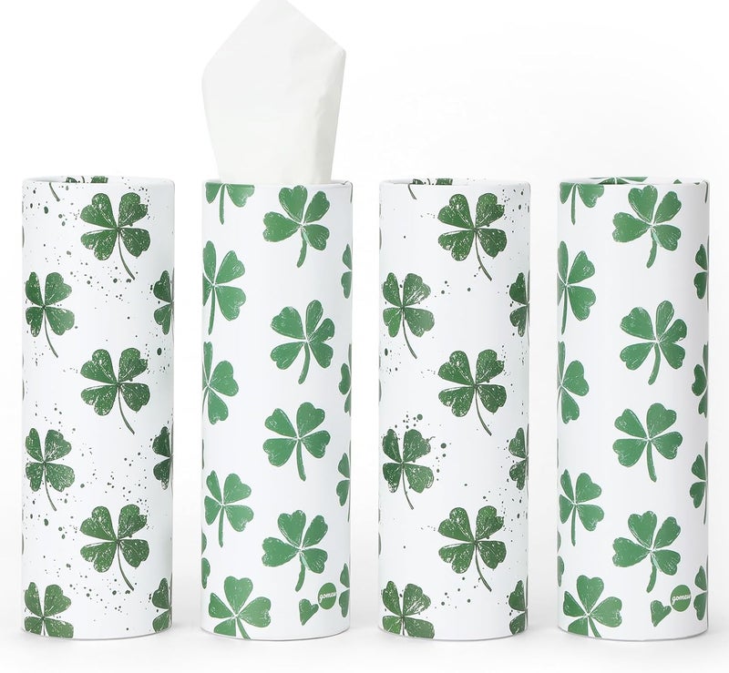 Gomew Car Tissue Holder (4 PK) - 50 3-Ply Tissues Cylinder, Fits Car Cup Holders, Portable Travel Tubes Box Container, Clover Design, Round Tissue Container for Car Accessories - Image 1